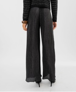 Pantalon large et fluide en maille plissée et pailletée femme